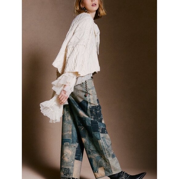 🆕 FREE PEOPLE We The Free Illusions Printed Relaxed Jeans / Indigo Combo - Picture 8 of 9